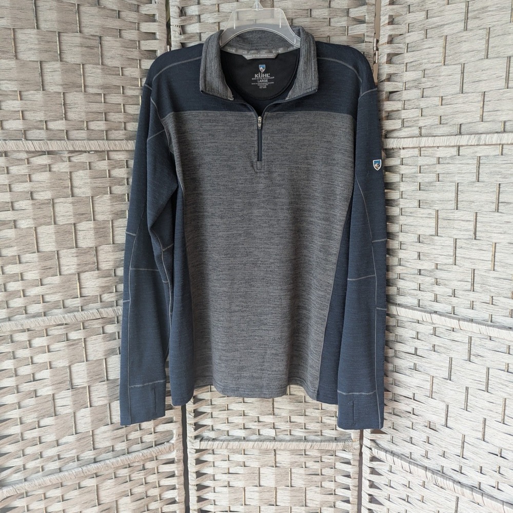 Kuhl Pullover Navy Grey Quarter Zip Thumbhole Performance Mens‎ L Athletic Tech